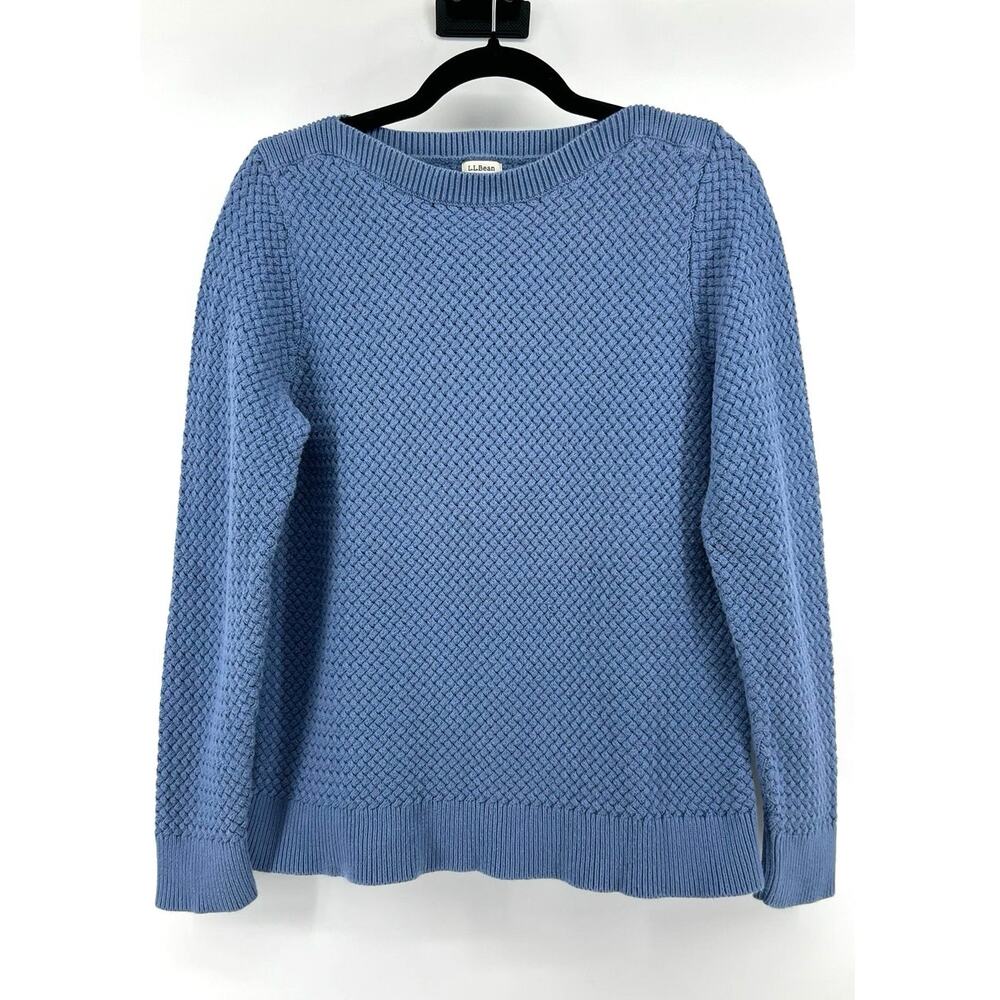 L.L.Bean | Basketweave Boatneck Sweater Blue Cotton Preppy Nautical Women's L
